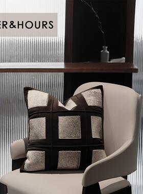 中古深咖系列样板间设计师款品质真马毛拼接抱枕沙发客厅抱枕靠包