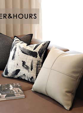 现代简约客厅沙发方枕抱枕水墨中国风靠包床上腰靠黑白灰色系