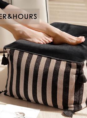 渡家中古风条纹高级感抱枕坐墩抱枕靠垫沙发客厅蒲团榻榻米脚凳