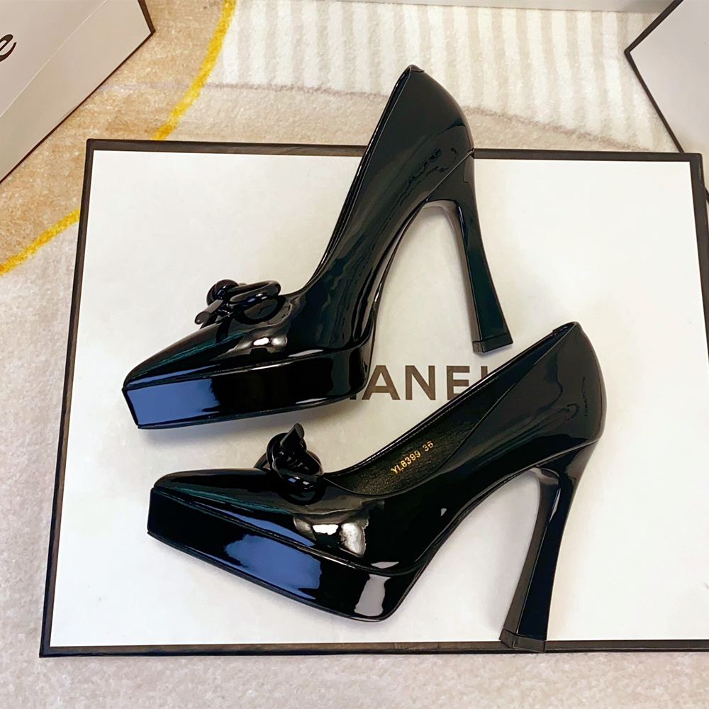 法式漆皮高跟鞋女尖头浅口防水台蝴蝶结性感黑色百搭宴会粗跟单鞋,女鞋,浅口单鞋,淘宝优惠券,粉丝福利购,淘宝优惠卷