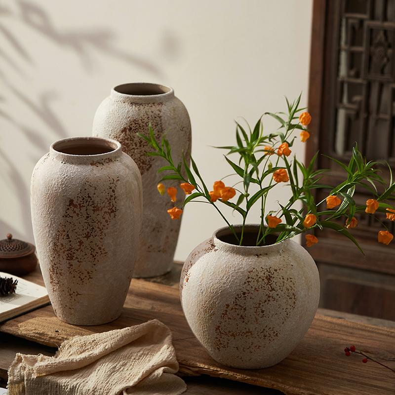 花瓶摆件客厅插花陶瓷轻奢高级感陶罐侘寂风禅意复古中式高粗陶大