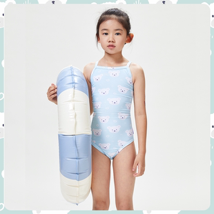 OUUO儿童竞技连体泳衣专业运动训练三角抗氯泳装白色小熊