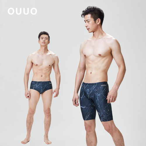 OUUO男士竞技泳裤专业运动训练四角抗氯泳装暗夜精灵