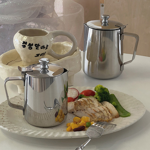 韩式 不锈钢带盖拉花杯金属咖啡壶多功能家用咖啡容器尖嘴奶壶手冲