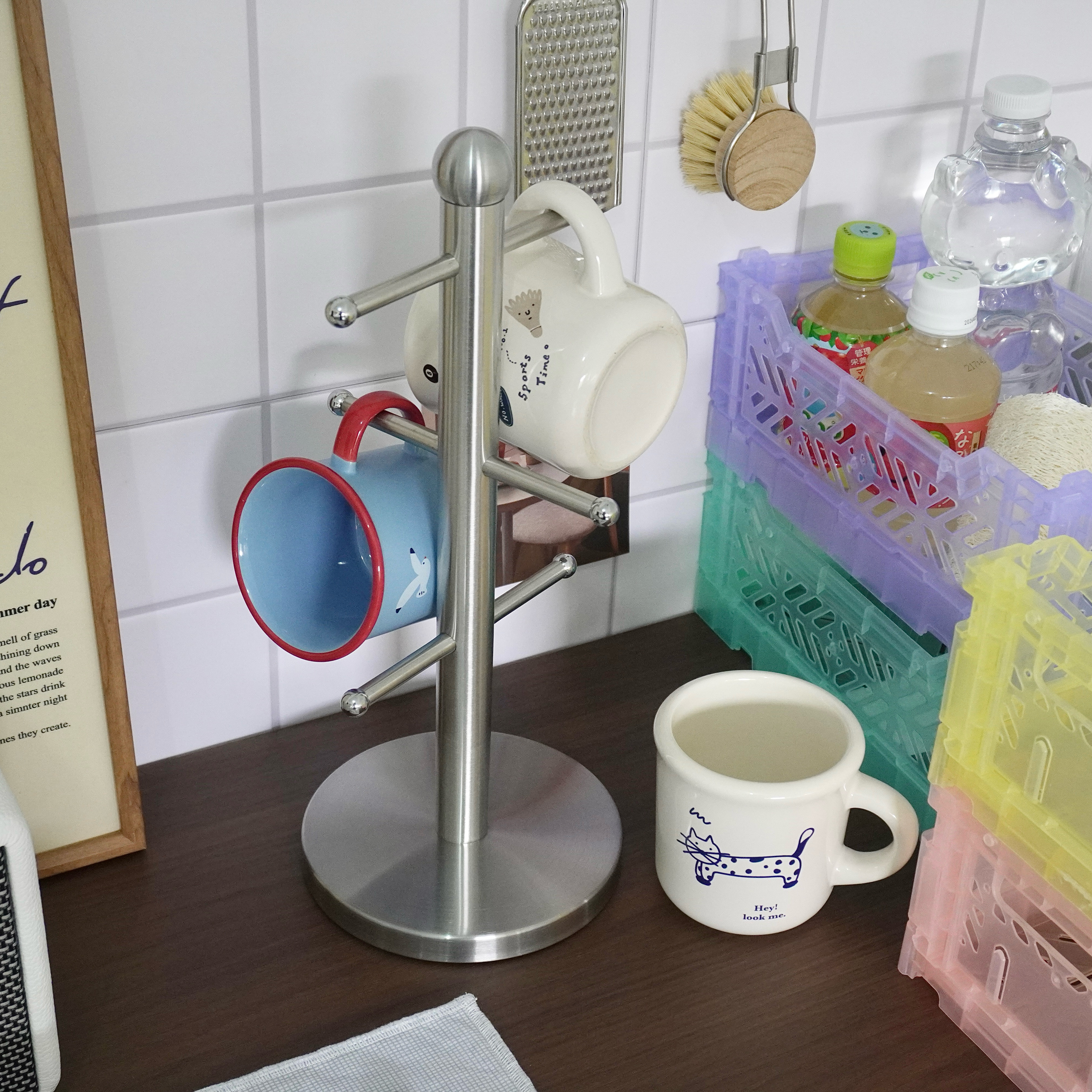 ins风简约不锈钢桌面马克杯咖啡杯收纳架厨房餐边柜杯子沥水杯架