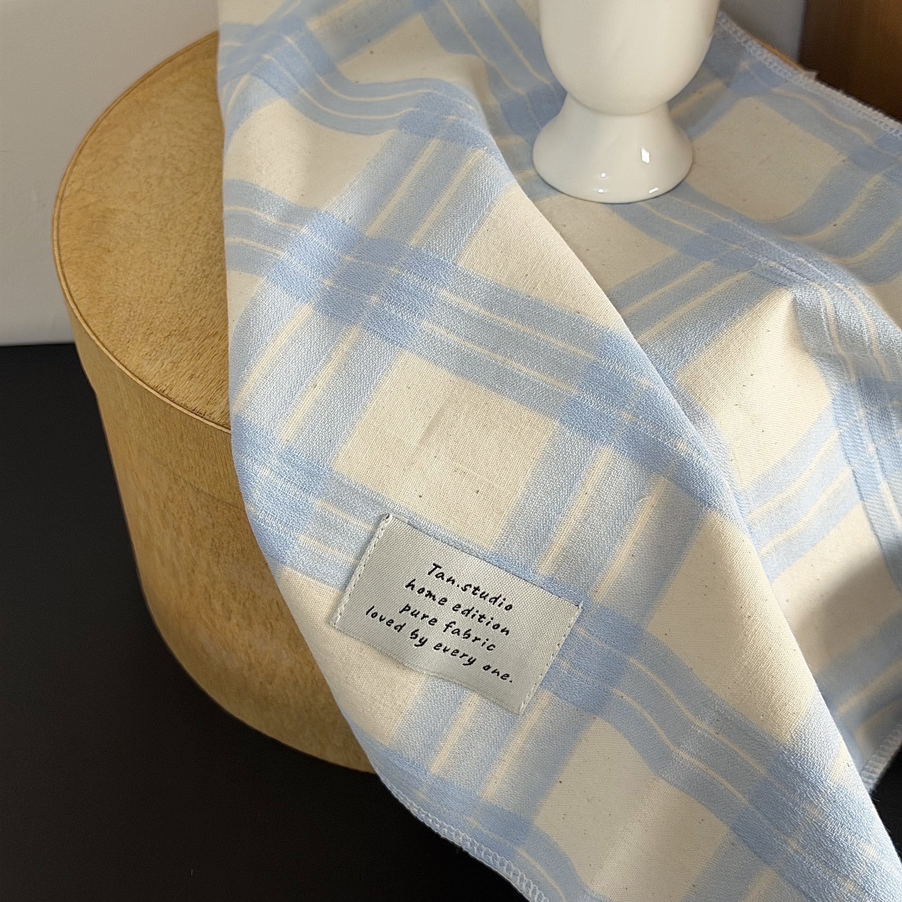 韩国ins蓝白格子布艺双层餐垫隔热垫子格纹餐巾装饰垫茶杯垫