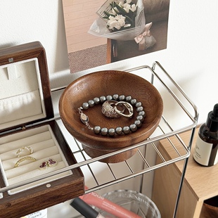 ins复古胡桃木桌面收纳盒玄关钥匙杂物置物盘托盘实木首饰收纳盘
