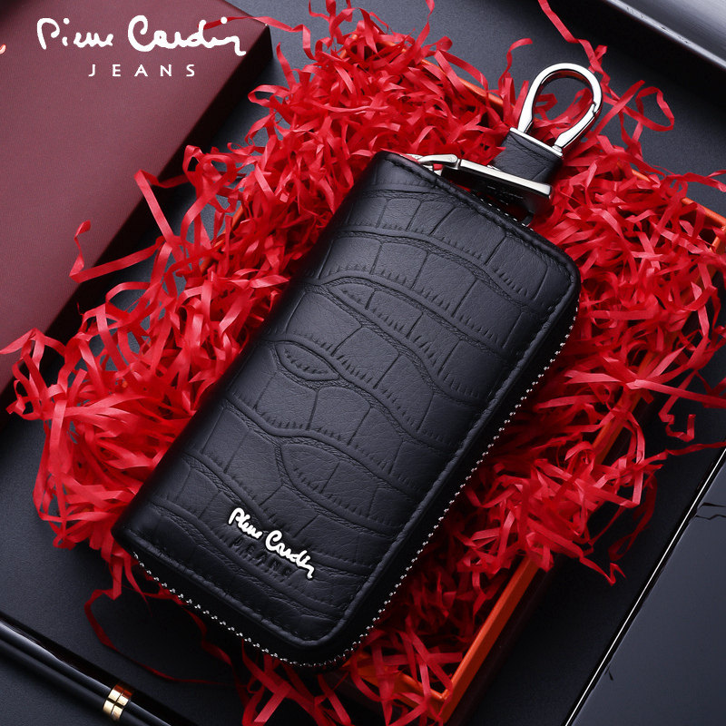 皮尔卡丹钥匙包卡包二合一多功能真皮男士纯牛皮套汽车通用锁匙袋