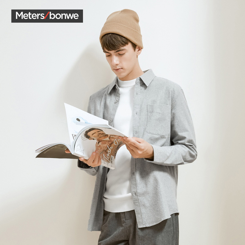 美特斯邦威长袖衬衫男2019冬装新款休闲潮流舒适男长袖衬衫723285