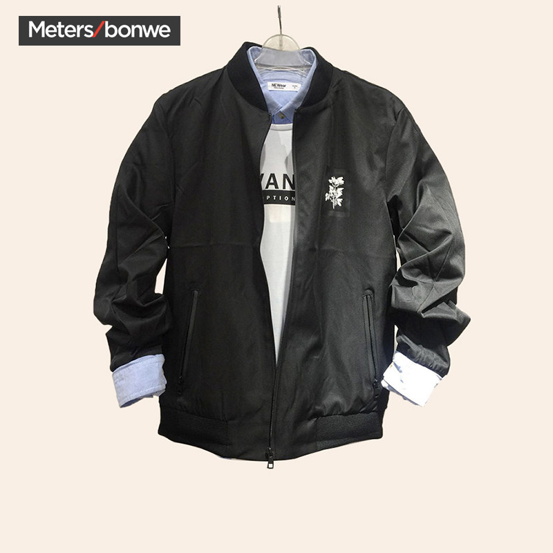 美特斯邦威春秋夹克外套男短款立领工装休闲黑色夹克外套245101