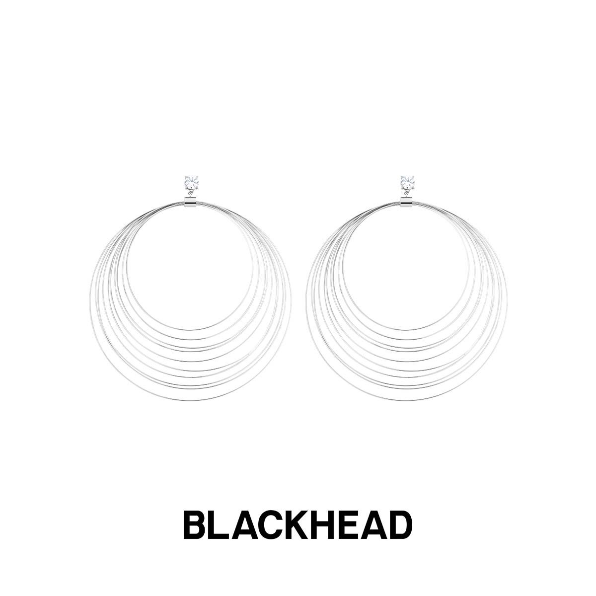 BLACKHEAD/黑头银色大型多层细环镶钻钛钢耳环欧美夸张大圈个性