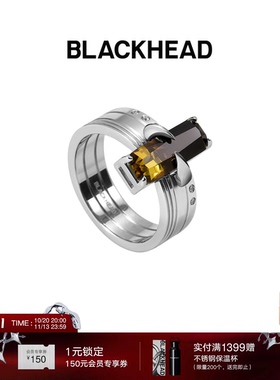 【银赫同款】BLACKHEAD/黑头黑胶浪潮骨碟纹渐变戒指简约