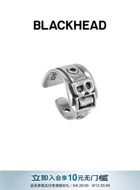 BLACKHEAD/黑头S925银B方绑带银戒指原创设计个性朋克新款春夏