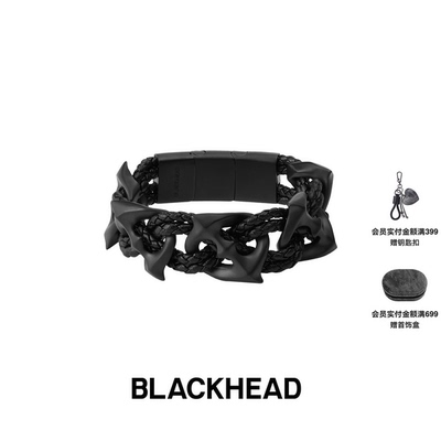 【力丸同款】BLACKHEAD/黑头黑胶浪潮系列黑芒星编织宽手链原创