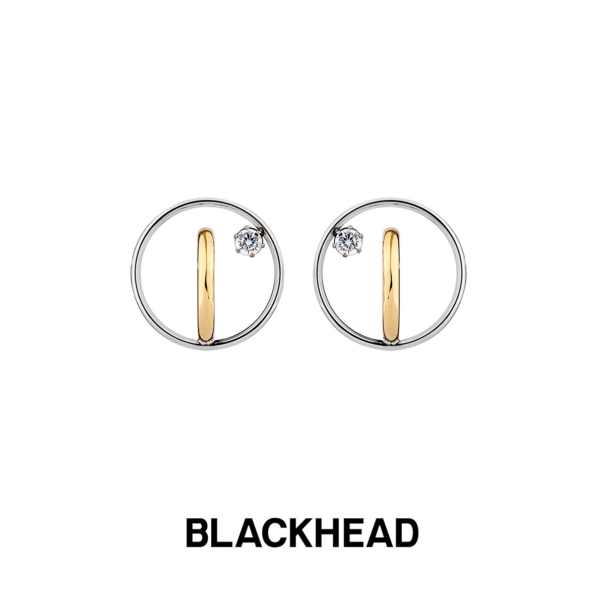 BLACKHEAD/黑头设计师潮牌 简约金银拼色交叉镶钻镀金钛钢耳钉潮