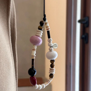 原创天然矿石串珠手机链ccd挂绳简约挂件高级质感相机防丢绳