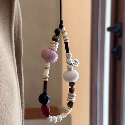 原创天然矿石串珠手机链ccd挂绳简约挂件高级质感相机防丢绳