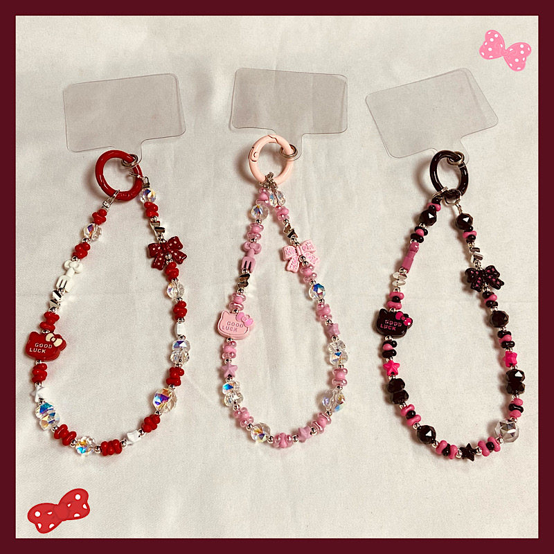 卡通KT猫合金链亚克力黑粉甜酷彩色花生珠包包挂饰钥匙扣挂件