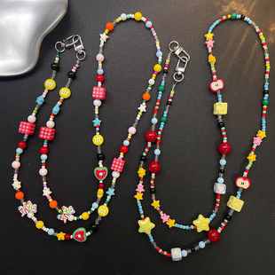 彩色竹节珠子斜跨链少女链条挂脖挂绳链子肩带包链条斜挎链