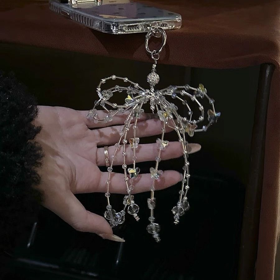 ins气质高级感大蝴蝶结少女包包挂件通用链串珠链条链挂绳钥