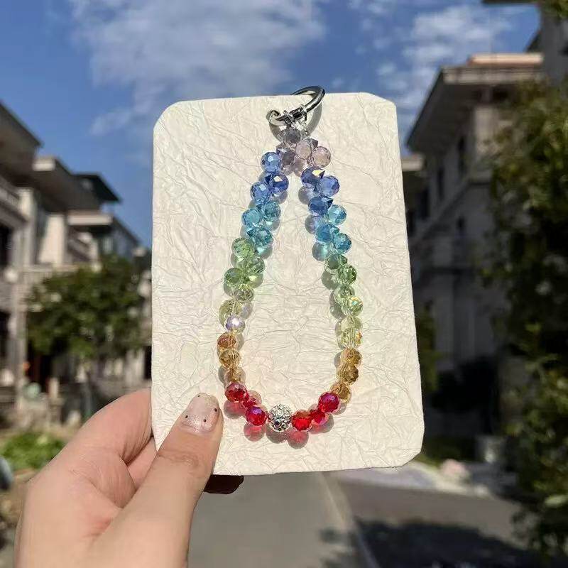 奢华高级感水晶珠子手提链手腕短挂绳带夹片壳钥匙扣包包挂件