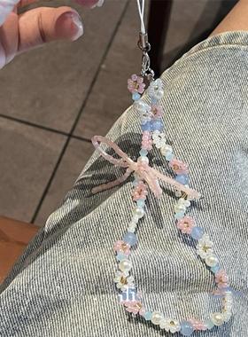 ins粉蓝色系串珠蝴蝶结挂绳粉色百搭可爱吊饰ccd挂件少女心