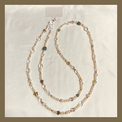 挂绳女款ins风水晶珍珠斜挎绳串珠挂链长款斜挎背绳挂绳