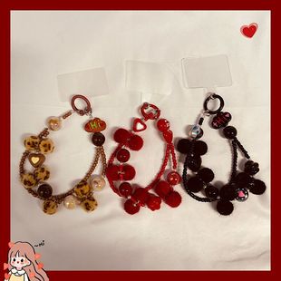 挂绳短款手腕绳串珠双链壳挂绳毛绒球挂件挂饰钥匙扣挂链