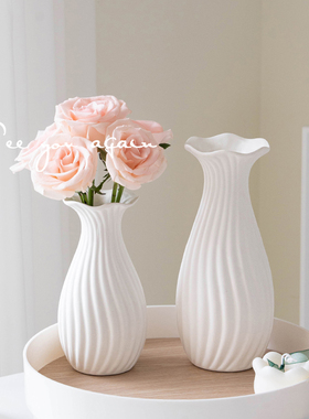 高级感白色欧式水培陶瓷花瓶客厅插花摆件水养鲜花玫瑰ins风花器
