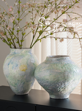 景德镇陶瓷花瓶客厅插花复古高级感桌面大肚花器民宿酒店创意摆件