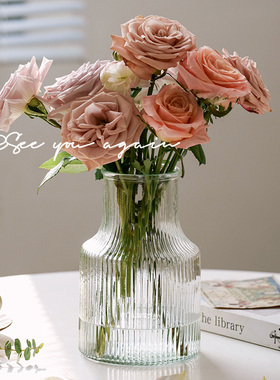 高级感网红花瓶摆件客厅极冻ins风玻璃透明大口水养插花居家装饰