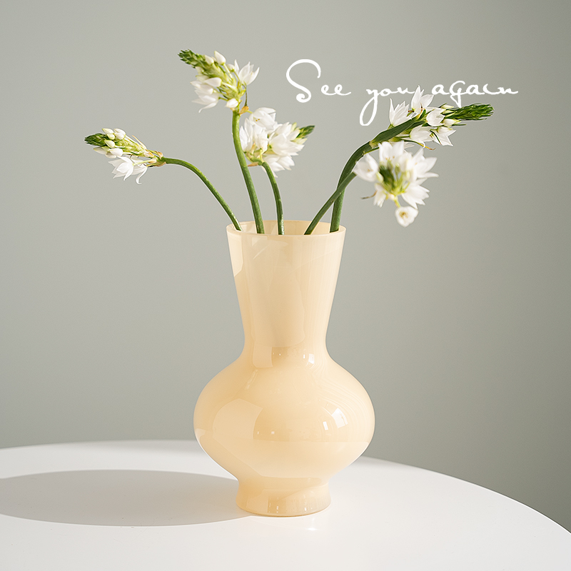 花瓶高级感ins风奶油色轻奢玻璃花器水培插花客厅餐桌小众装饰品