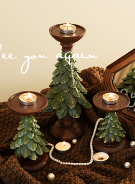 圣诞装饰品圣诞树香薰烛台托盘美式复古蜡烛台座家用桌面礼品摆件