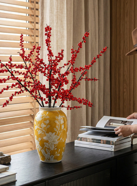 冬青花瓶复古新中式青花瓷陶瓷摆件客厅插花鲜花干花高级餐桌装饰