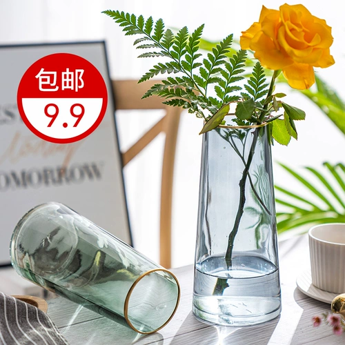 Чистая красная северная световая роскошная роскошная золотая стеклянная ваза Прозрачная аквакультура, сушеный цветок цветочный цветок гостиная домохозяйственные украшения
