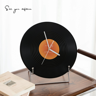 中古创意落日轻奢时钟装 饰高颜值入户玄关房间卧室桌面高级感摆件