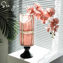 中古高脚琉璃花瓶新中式小众艺术客厅摆件高级感水养插花玻璃花器