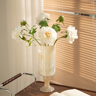 花瓶法式艺术奶油风轻奢玻璃高级感摆件客厅插花桌面玄关小众装饰