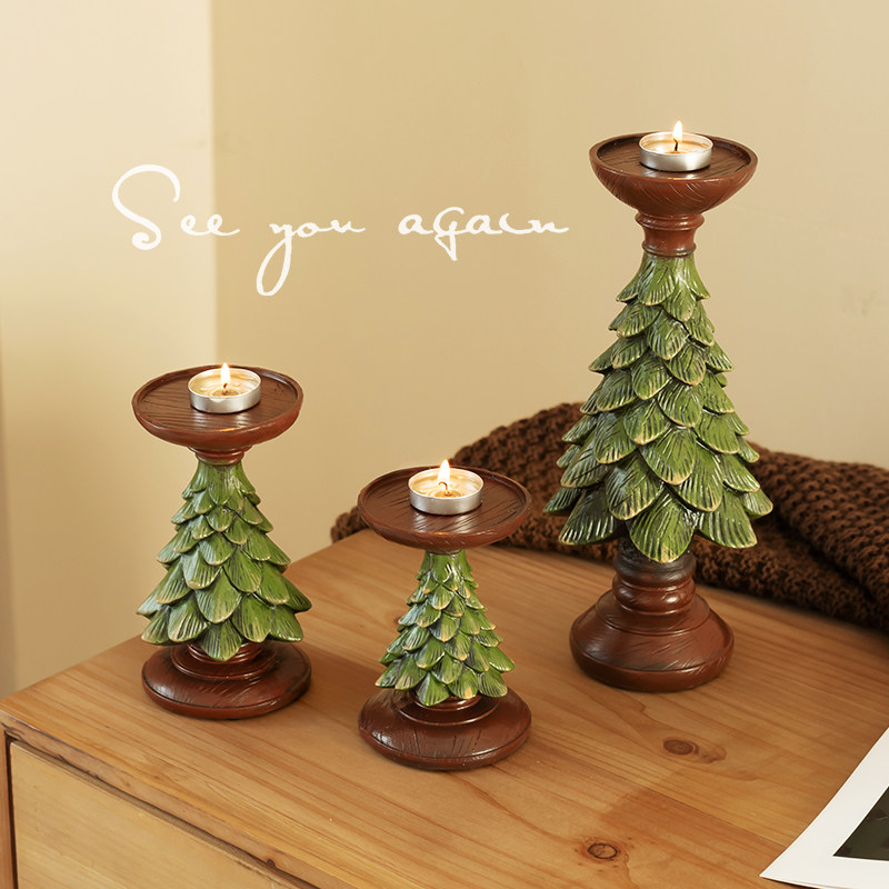 复古圣诞树烛台摆件节日氛围圣诞节装饰家居客厅桌面摆设拍照道具