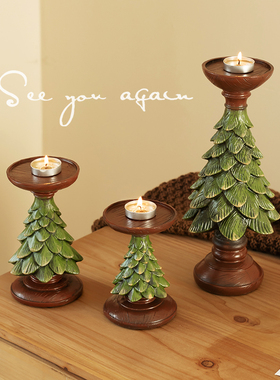 复古圣诞树烛台摆件节日氛围圣诞节装饰家居客厅桌面摆设拍照道具