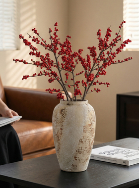 冬青专用花瓶中古风复古陶瓷大摆件高级感客厅插花侘寂风落地装饰