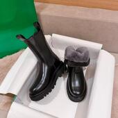 马丁靴女小个子中筒烟筒靴厚底内增高切尔西短靴子皮毛一体雪地靴