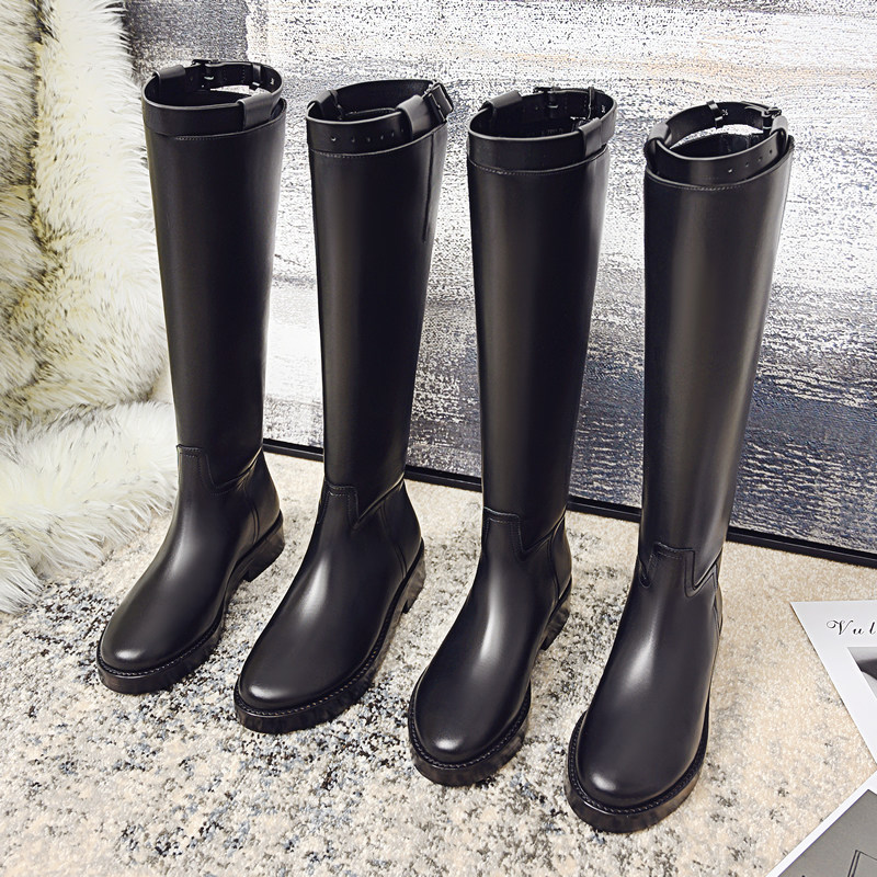 真皮巨好看长筒靴子2026冬爆新款加绒骑士马丁靴高筒不过膝长靴女
