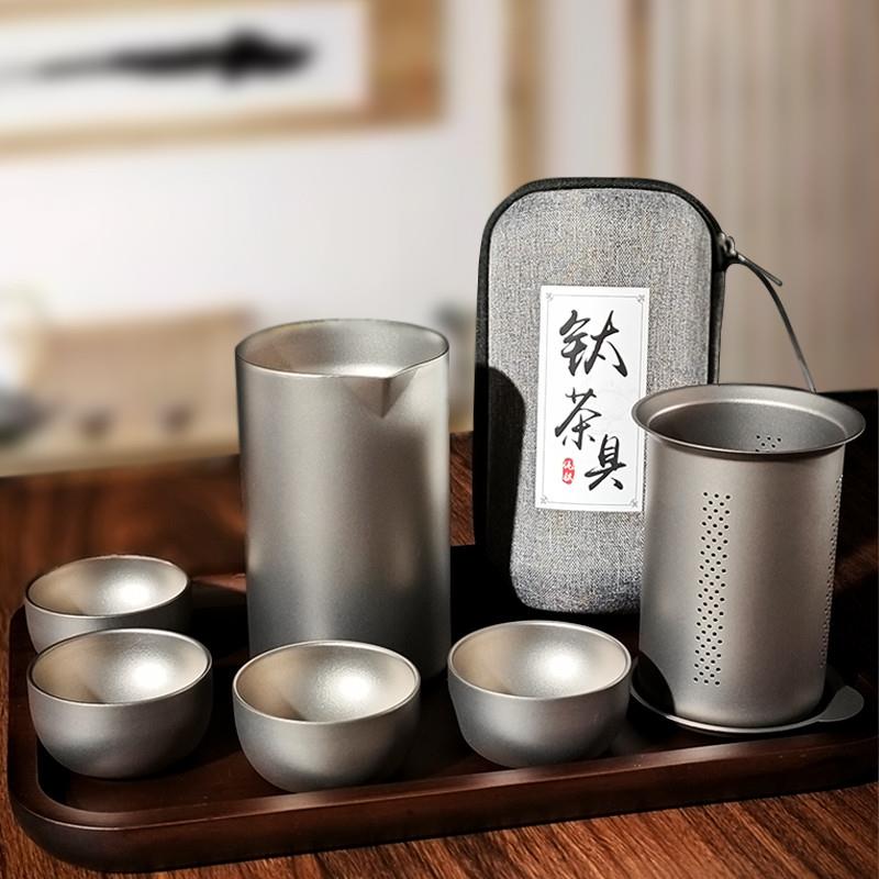 纯钛旅行茶具快客杯双层鹰嘴泡茶器超轻防烫露营便携冰花茶壶套装