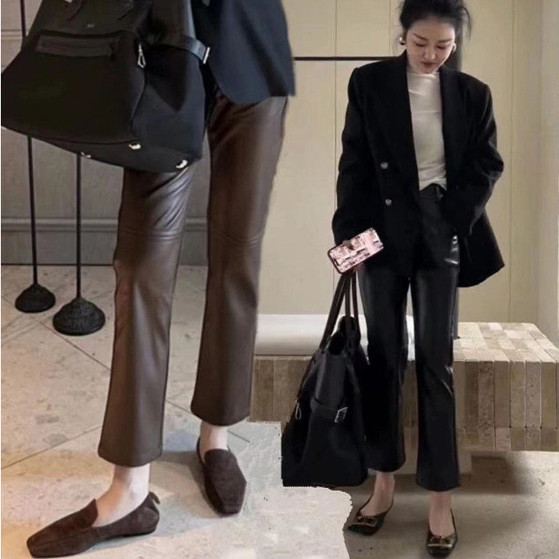 黑色真皮皮裤女2025秋冬高级感九分烟管裤遮肉显瘦百搭直通裤子潮,女装/女士精品,休闲裤,淘宝优惠券,粉丝福利购,淘宝优惠卷