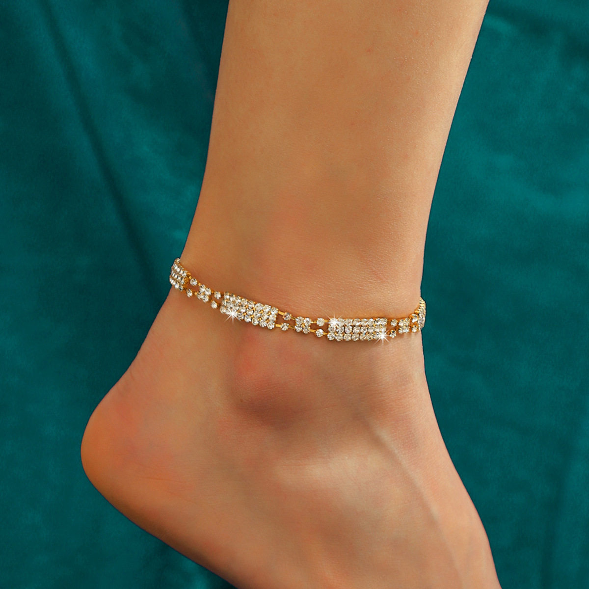 跨境新品几何闪亮满钻脚链女 时尚夏季沙滩脚踝链性感脚饰足链