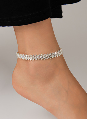 MYYA 新款时尚潮流银色满钻脚链女 夏季沙滩个性小众百搭脚饰品