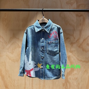 KBF1SHTT01奥 26年春男女童印花休闲牛仔衬衫 little moco专柜正品