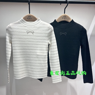 little moco专柜正品26年春女童绵羊毛条纹打底针织衫KBF1SWT009