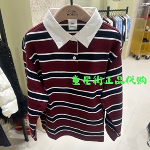 little moco专柜25年冬款女童宽松翻领条纹T恤KBE4TEE013